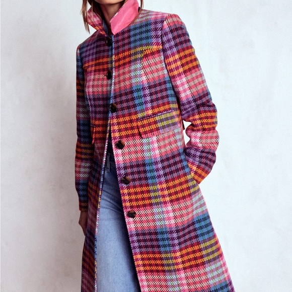 Boden Colorful Plaid Long Coat - Picture 3 of 4